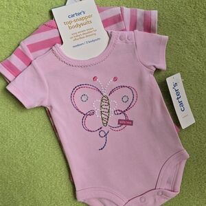 NWT NEWBORN 2PK PINK BODYSUITS Carter's Baby Girl Butterfly Set (Q6)